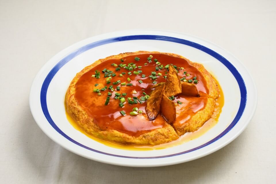 雪化粧かぼちゃ入り卵焼き甘酢あんかけ